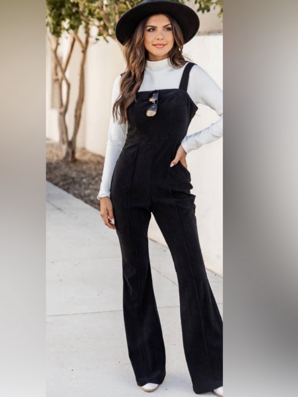New Pink Lily Black Corduroy Flare Bell Bottom Coveralls Overalls Jumpsuit